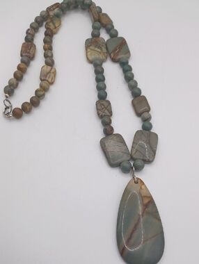 Picasso Jasper Beaded Teardrop Pendant Necklace